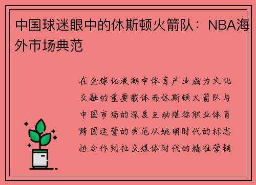 中国球迷眼中的休斯顿火箭队：NBA海外市场典范